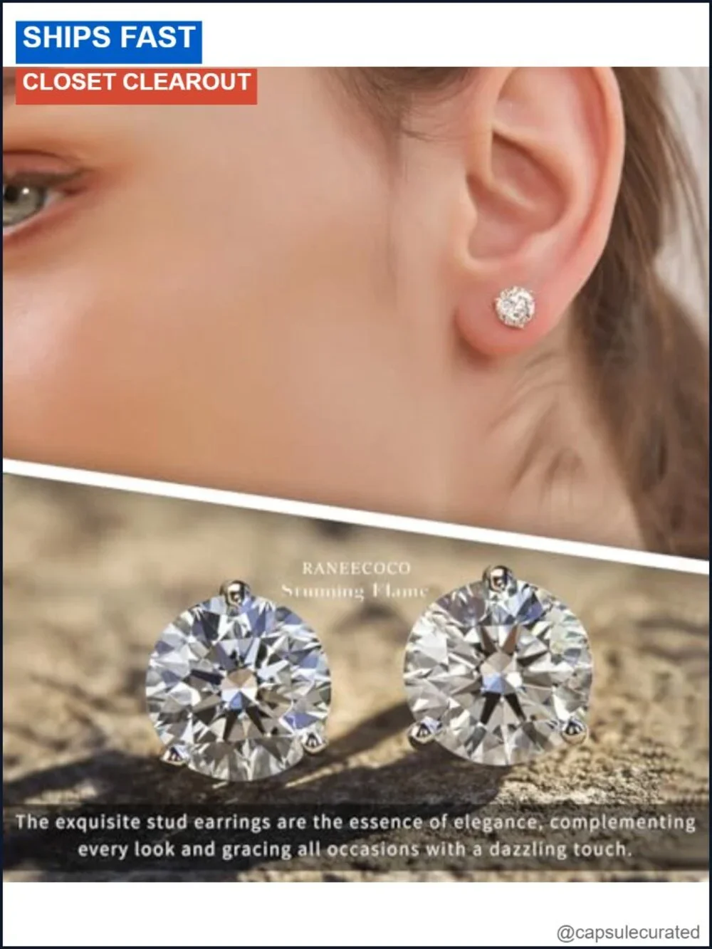 18K Gold Plated Sterling Silver Cubic Zirconia Stud Earrings